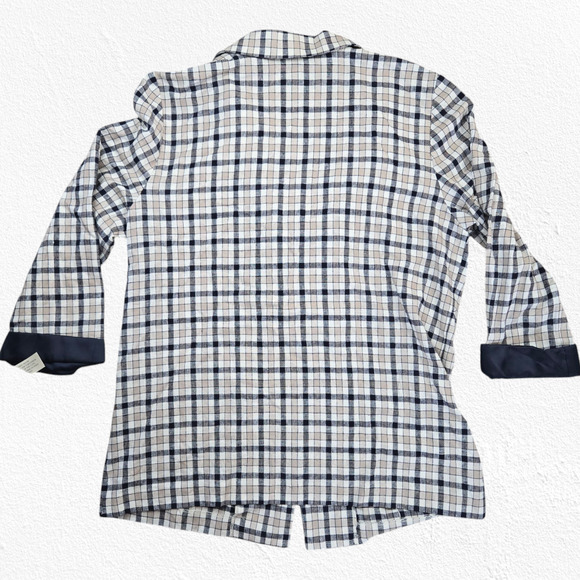 Y2K Vintage Cream Navy Plaid Linen Blend Satin Contrast Blazer Jacket Size 18 - Picture 11 of 11